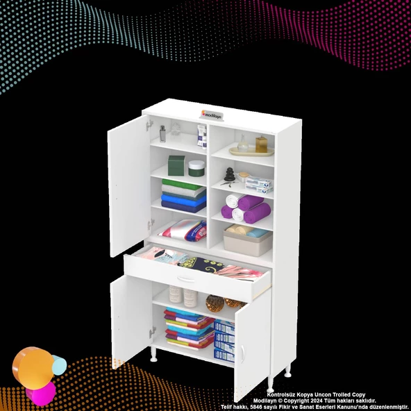 Modilayn AFRA 95x173x32,5 cm 1 Çekmece 3 Kapak 7 Raf 10 Bölme Çok Amaçlı Banyo & Mutfak Dolabı  - Resim 7