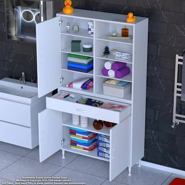 Modilayn AFRA 95x173x32,5 cm 1 Çekmece 3 Kapak 7 Raf 10 Bölme Çok Amaçlı Banyo & Mutfak Dolabı 