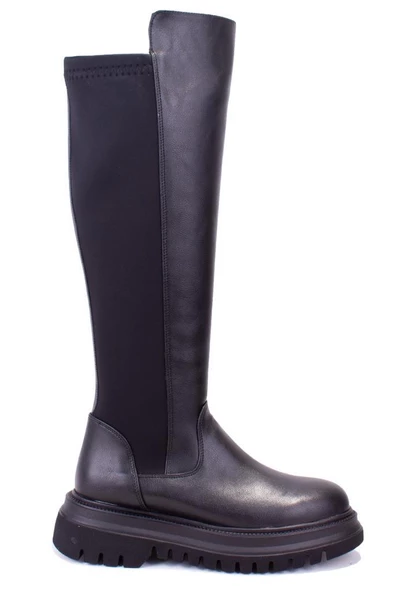 Dagoster DZA07-12531043 Siyah Günlük Streçli Düz Topuk Kadın Çizme - 2