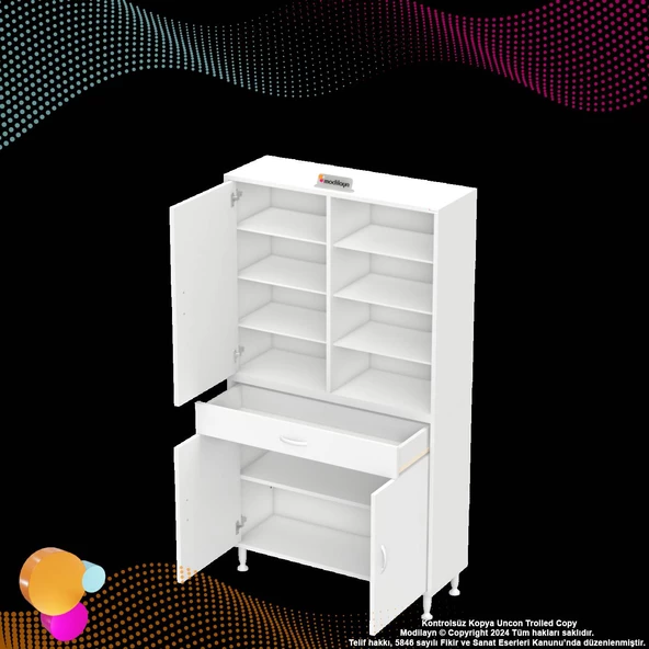 Modilayn AFRA 95x173x32,5 cm 1 Çekmece 3 Kapak 7 Raf 10 Bölme Çok Amaçlı Banyo & Mutfak Dolabı  - Resim 9