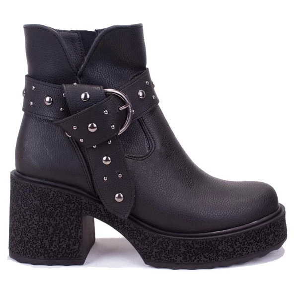Dagoster DZA07-8962278 Siyah Günlük Platform Topuklu Kadın Bot - 2
