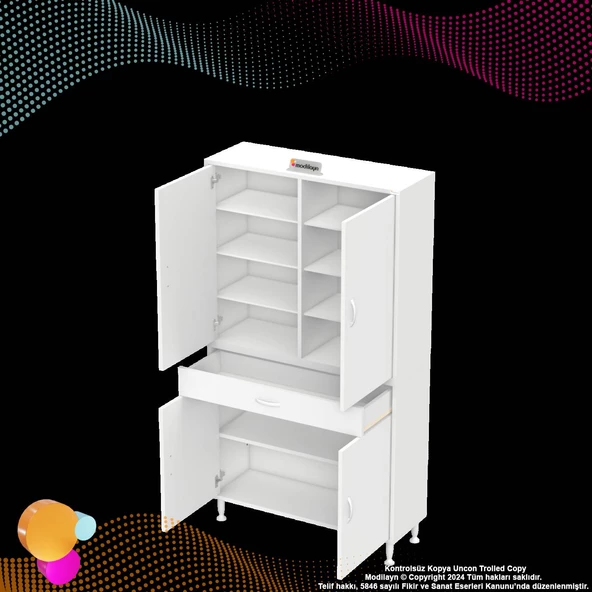 Modilayn YENİ AFRA 90 x 173 x 32,5 cm 1 Çekmece 4 Kapak 7 Raf 10 Bölme Çok Amaçlı Banyo & Mutfak Dolabı - 8