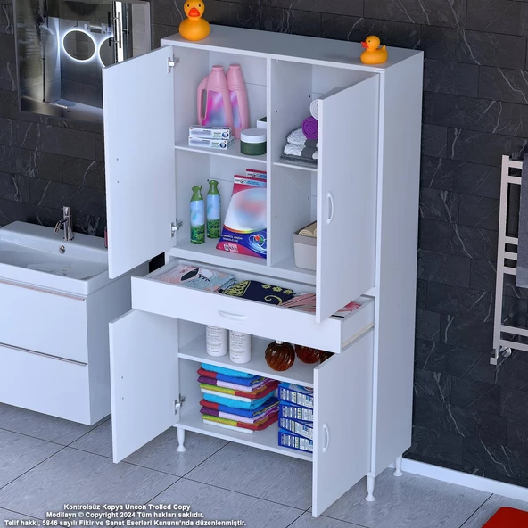 Modilayn YENİ AFRA 95x173x32,5 cm 1 Çekmece 4 Kapak 3 Raf 6 Bölme Çok Amaçlı Banyo & Mutfak Dolabı