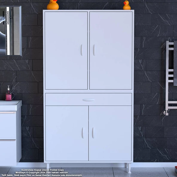 Modilayn YENİ AFRA 90 x 173 x 32,5 cm 1 Çekmece 4 Kapak 5 Raf 8 Bölme Çok Amaçlı Banyo & Mutfak Dolabı  - Resim 2