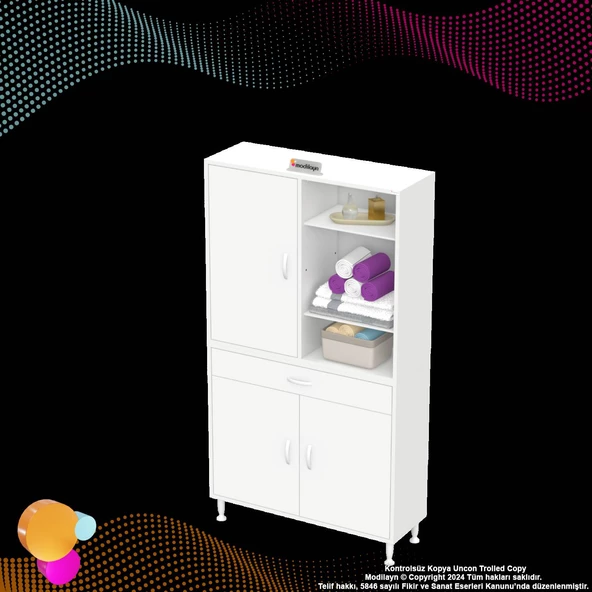 Modilayn AFRA 95x173x32,5 cm 1 Çekmece 3 Kapak 5 Raf 8 Bölme Çok Amaçlı Banyo & Mutfak Dolabı - 8