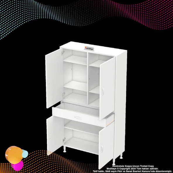 Modilayn YENİ AFRA 90 x 173 x 32,5 cm 1 Çekmece 4 Kapak 5 Raf 8 Bölme Çok Amaçlı Banyo & Mutfak Dolabı  - Resim 9