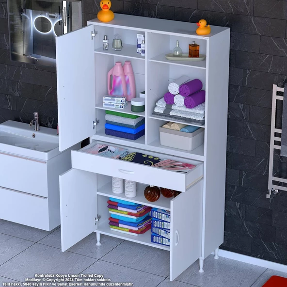 Modilayn AFRA 90x173x32,5 cm 1 Çekmece 3 Kapak 5 Raf 8 Bölme Çok Amaçlı Banyo & Mutfak Dolabı 