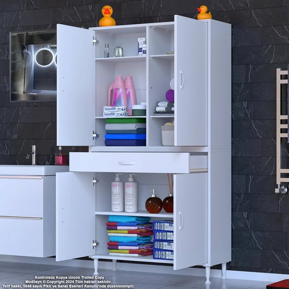 Modilayn YENİ AFRA 95 x 173 x 32,5 cm 1 Çekmece 4 Kapak 5 Raf 8 Bölme Çok Amaçlı Banyo & Mutfak Dolabı  - Resim 3