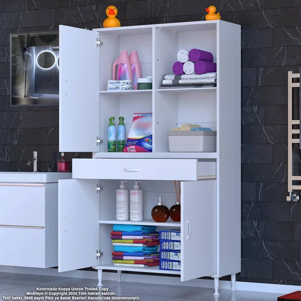 Modilayn AFRA 90x173x32,5 cm 1 Çekmece 3 Kapak 3 Raf 6 Bölme Çok Amaçlı Banyo & Mutfak Dolabı - 3