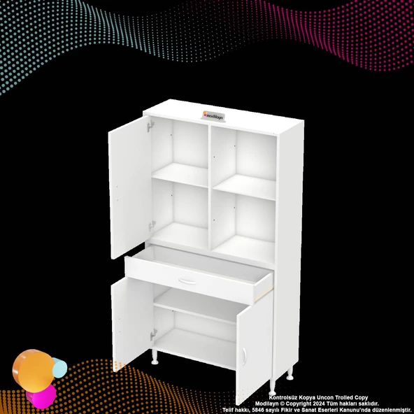 Modilayn AFRA 90x173x32,5 cm 1 Çekmece 3 Kapak 3 Raf 6 Bölme Çok Amaçlı Banyo & Mutfak Dolabı - 9