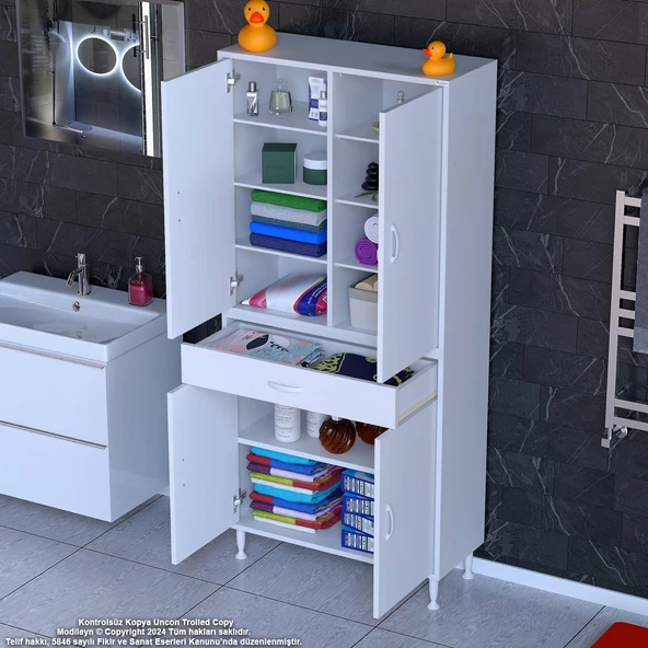 Modilayn YENİ AFRA 85 x 173 x 32,5 cm 1 Çekmece 4 Kapak 7 Raf 10 Bölme Çok Amaçlı Banyo & Mutfak Dolabı 