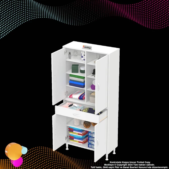 Modilayn YENİ AFRA 85 x 173 x 32,5 cm 1 Çekmece 4 Kapak 7 Raf 10 Bölme Çok Amaçlı Banyo & Mutfak Dolabı  - 7
