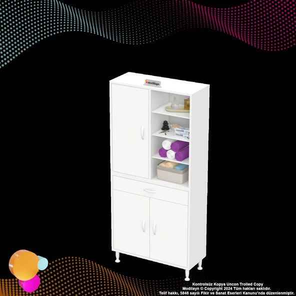Modilayn AFRA 85x173x32,5 cm 1 Çekmece 3 Kapak 7 Raf 10 Bölme Çok Amaçlı Banyo & Mutfak Dolabı  - Resim 8