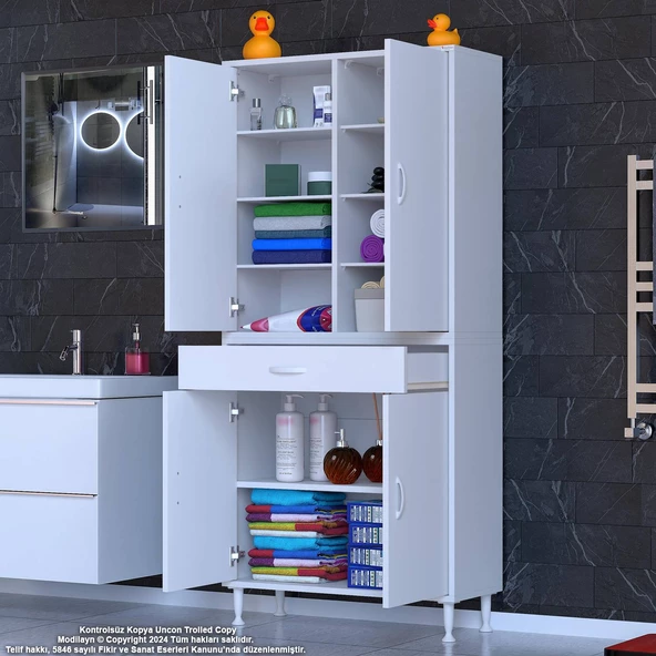 Modilayn YENİ AFRA 85 x 173 x 32,5 cm 1 Çekmece 4 Kapak 7 Raf 10 Bölme Çok Amaçlı Banyo & Mutfak Dolabı  - 3