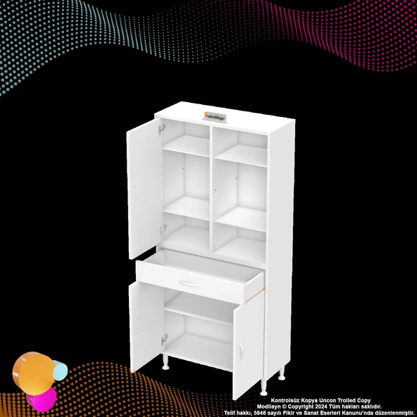 Modilayn AFRA 85x173x32,5 cm 1 Çekmece 3 Kapak 5 Raf 8 Bölme Çok Amaçlı Banyo & Mutfak Dolabı  - 9