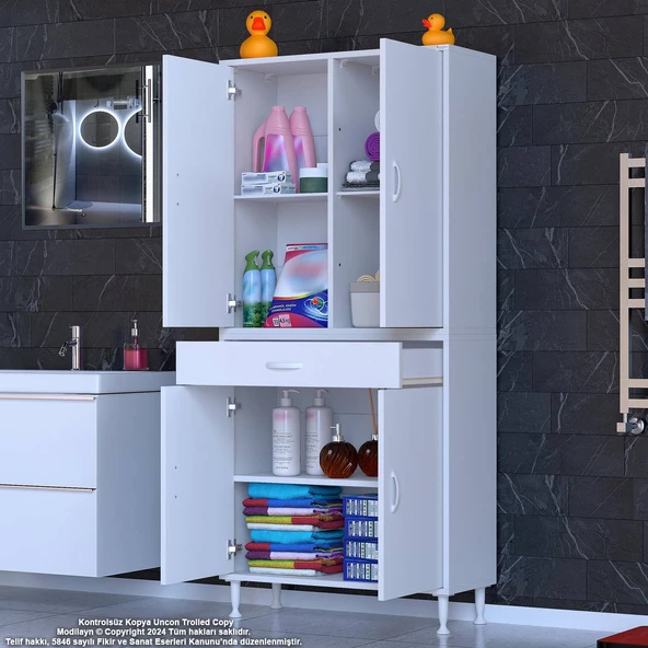 Modilayn YENİ AFRA 85x173x32,5 cm 1 Çekmece 4 Kapak 3 Raf 6 Bölme Çok Amaçlı Banyo & Mutfak Dolabı  - 3