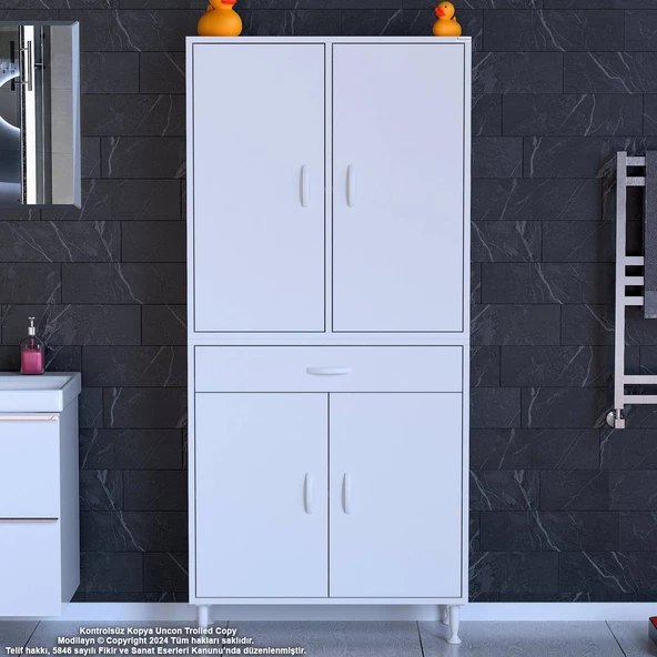 Modilayn YENİ AFRA 85x173x32,5 cm 1 Çekmece 4 Kapak 3 Raf 6 Bölme Çok Amaçlı Banyo & Mutfak Dolabı  - 2