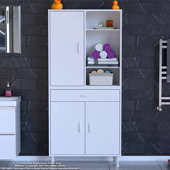 Modilayn AFRA 85x173x32,5 cm 1 Çekmece 3 Kapak 5 Raf 8 Bölme Çok Amaçlı Banyo & Mutfak Dolabı  - 2