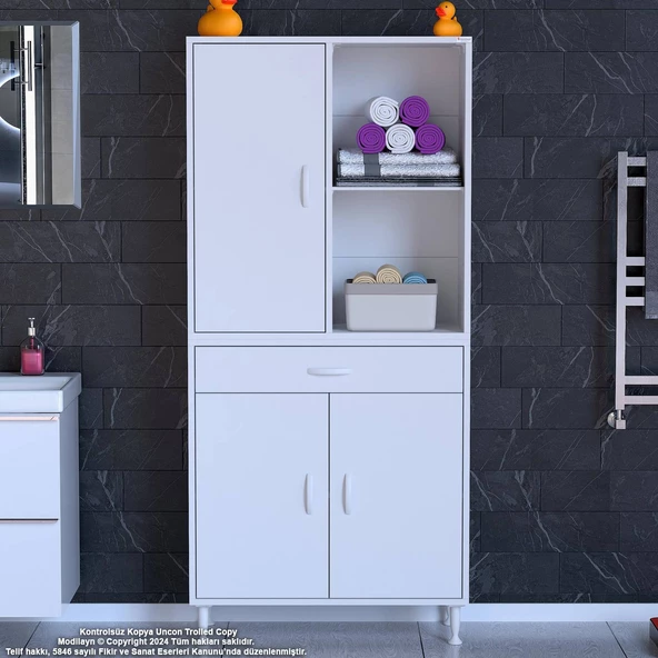 Modilayn AFRA 75x173x32,5 cm 1 Çekmece 3 Kapak 3 Raf 6 Bölme Çok Amaçlı Banyo & Mutfak Dolabı  - 2
