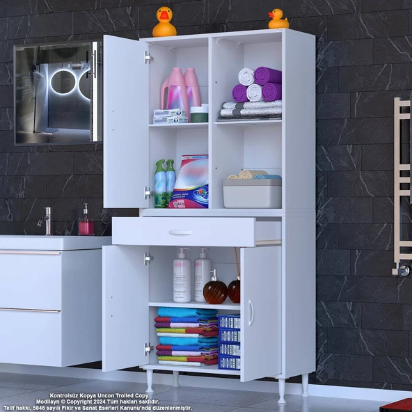 Modilayn AFRA 75x173x32,5 cm 1 Çekmece 3 Kapak 3 Raf 6 Bölme Çok Amaçlı Banyo & Mutfak Dolabı  - 3