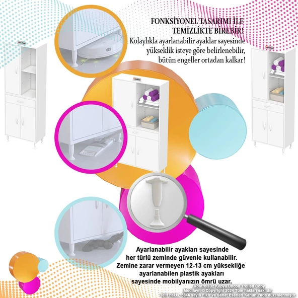 Modilayn AFRA 75x173x32,5 cm 1 Çekmece 3 Kapak 3 Raf 6 Bölme Çok Amaçlı Banyo & Mutfak Dolabı  - 6