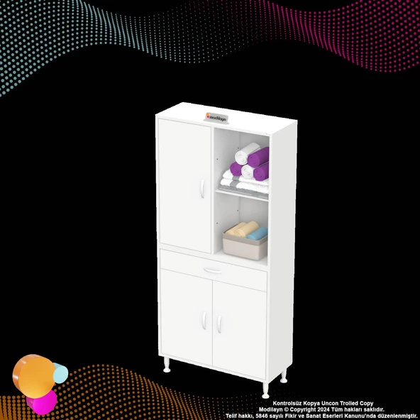 Modilayn AFRA 75x173x32,5 cm 1 Çekmece 3 Kapak 3 Raf 6 Bölme Çok Amaçlı Banyo & Mutfak Dolabı  - 8