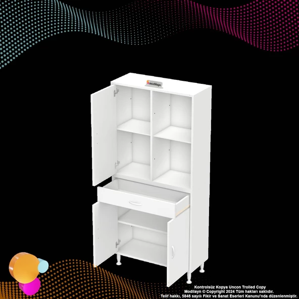 Modilayn AFRA 75x173x32,5 cm 1 Çekmece 3 Kapak 3 Raf 6 Bölme Çok Amaçlı Banyo & Mutfak Dolabı  - 9