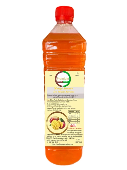 Mango Aromalı İce Slush 1e9 konsatre Şurup 1 lt (buzlaş-karlama) - 2