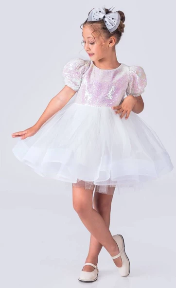 Kız Çocuk Pul Payet Balerin Model Elbise - 4