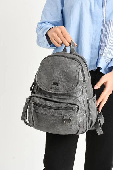 Y.S.Deri Mini Boy Kadın Sırt Çantası Vegan Deri Bayan Sırt Çantası 27*20 Cm Yumuşak Doku Çok Cepli - Resim 3