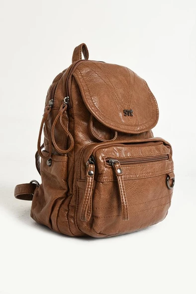 Y.S.Deri Mini Boy Kadın Sırt Çantası Vegan Deri Bayan Sırt Çantası 27*20 Cm Yumuşak Doku Çok Cepli - Resim 9