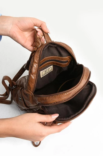 Y.S.Deri Mini Boy Kadın Sırt Çantası Vegan Deri Bayan Sırt Çantası 27*20 Cm Yumuşak Doku Çok Cepli - Resim 10