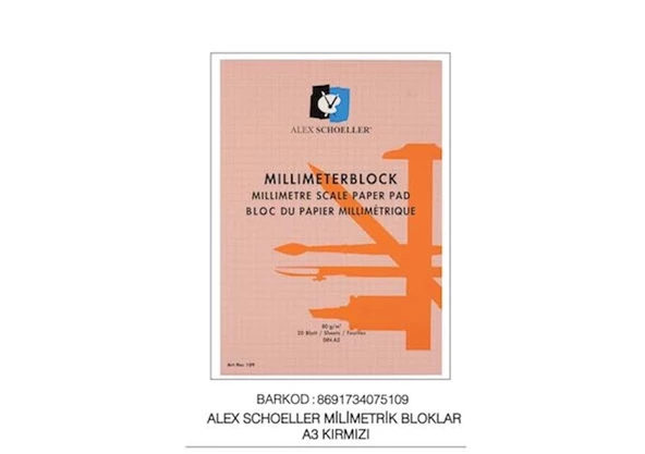 Alex Schoeller Milimetrik Blok A3 20 Sayfa Kırmızı