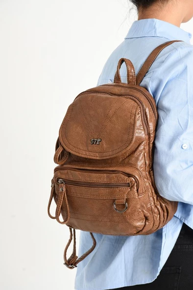 Y.S.Deri Mini Boy Kadın Sırt Çantası Vegan Deri Bayan Sırt Çantası 27*20 Cm Yumuşak Doku Çok Cepli - Resim 6