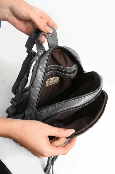 Y.S.Deri Mini Boy Kadın Sırt Çantası Vegan Deri Bayan Sırt Çantası 27*20 Cm Yumuşak Doku Çok Cepli - Resim 5