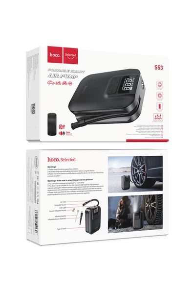 Hoco S53 Breeze Taşınabilir Çok Fonksiyonlu Dijital Göstergeli 2500 mAh Bataryalı Akıllı Kablosuz Hava Kompresörü - Resim 7