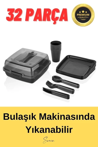 Lüx Piknik Sepeti 6 Kişilik Çatal Bıçak Bardak Tabak Piknik Mangal Kamp Seti 32 Parça - 3