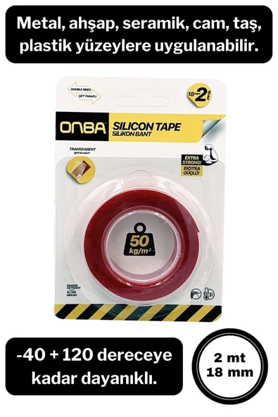 50 Kg Çift Taraflı Ekstra Güçlü Çok Amaçlı Tamir Silikon Bant Dış Mekan Montaj Bandı 18 Mm X 2 Mt - Resim 3
