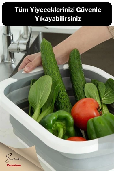 Katlanabilir Bulaşık Yıkama Leğeni Süzgeçli Kesme Doğrama Tahtası Ve Akordiyon Tıpalı Badya 1 Adet - Resim 6