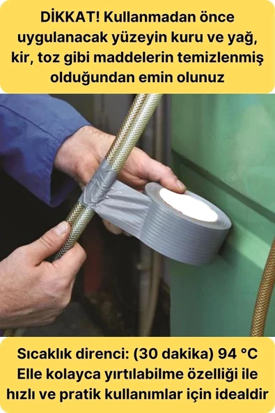 Çok Amaçlı Su Geçirmez Sızdırmaz Dayanıklı Izole Gri Tamir Bandı 48 Mm 10 Mt 1 Adet - 5