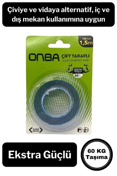 60 Kg Çift Taraflı Ekstra Güçlü Çok Amaçlı Tamir Silikon Bant Dış Mekan Montaj Bandı 18 Mm X 1,5 Mt - 2