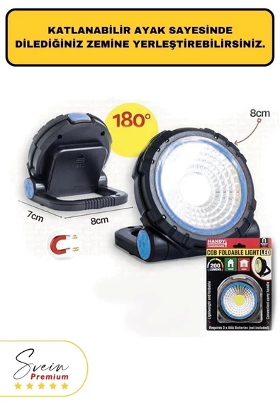 Taşınabilir Cep Boy Pilli Mıknatıslı Katlanır Ayaklı Kamp Bahçe Ev İçin Mini Cob Projektör Led Işık - 4