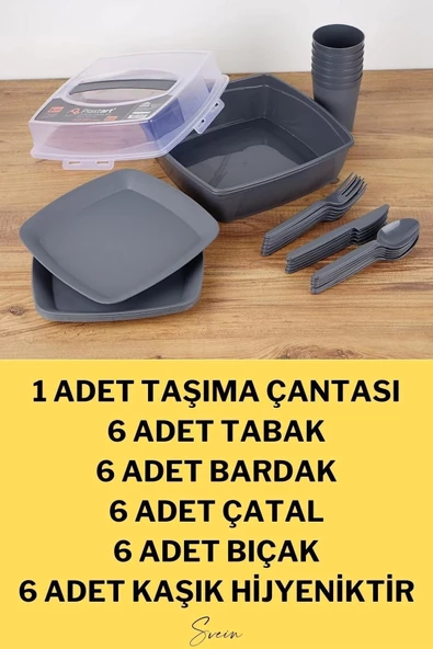 Lüx Piknik Sepeti 6 Kişilik Çatal Bıçak Bardak Tabak Piknik Mangal Kamp Seti 32 Parça - 2