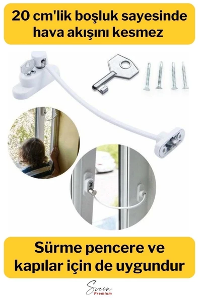 Çelik Halatlı Kablolu Anahtarlı Dayanıklı Pvc Kapı Pencere Emniyet Çocuk Güvenlik Kilidi 1 Adet - 3