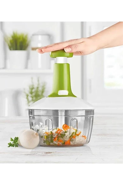 Pratik Taşınabilir Basmalı El Rondo Soğan Sebze Meyve Doğrayıcı Paslanmaz Çelik Bıçaklı El Robotu - Resim 5