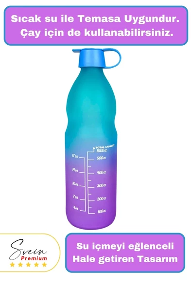 Premium Sızdırmaz Motivasyonel Sporcu Cam Renkli Su Matarası 1 Litre Suluk Tritan Bpa İçermez 1 Adet - 3
