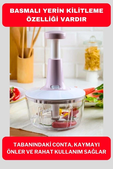 Pratik Taşınabilir Basmalı El Rondo Soğan Sebze Meyve Doğrayıcı Paslanmaz Çelik Bıçaklı El Robotu - Resim 3