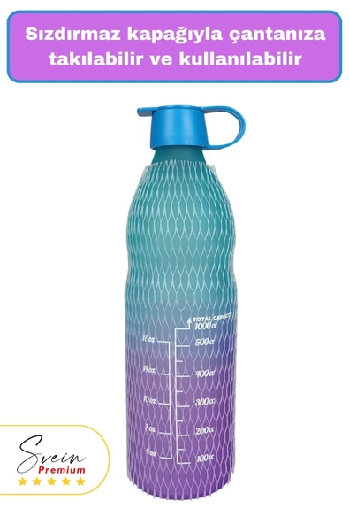 Premium Sızdırmaz Motivasyonel Sporcu Cam Renkli Su Matarası 1 Litre Suluk Tritan Bpa İçermez 1 Adet - 4