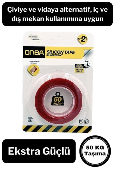 50 Kg Çift Taraflı Ekstra Güçlü Çok Amaçlı Tamir Silikon Bant Dış Mekan Montaj Bandı 18 Mm X 2 Mt - Resim 2
