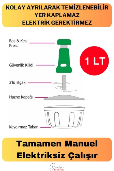 Paslanmaz Çelik Bıçaklı El Robotu Pratik Taşınabilir Basmalı El Blender Soğan Sebze Meyve Doğrayıcı - 3